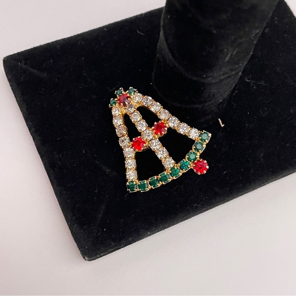 Vintage Rhinestone Christmas Holiday Winter Gifting Festive Bell Brooch / Pin - Picture 8 of 8